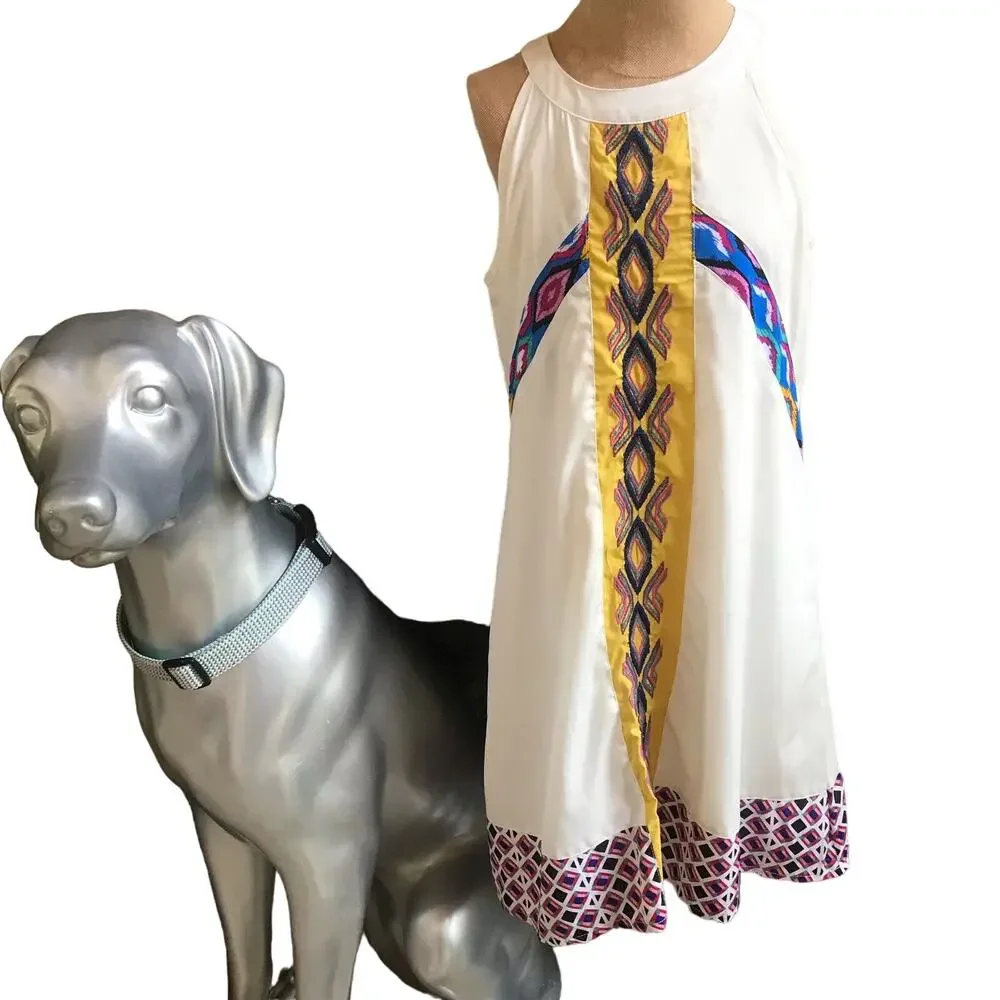 YD Embroidered Sleeveless Geometric Print White Dress Girl's Size 10/11 Years